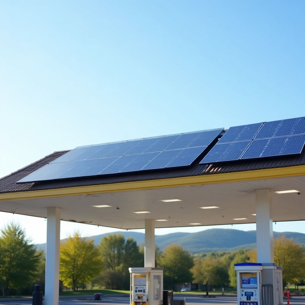 Paneles solares en una estación de servicio